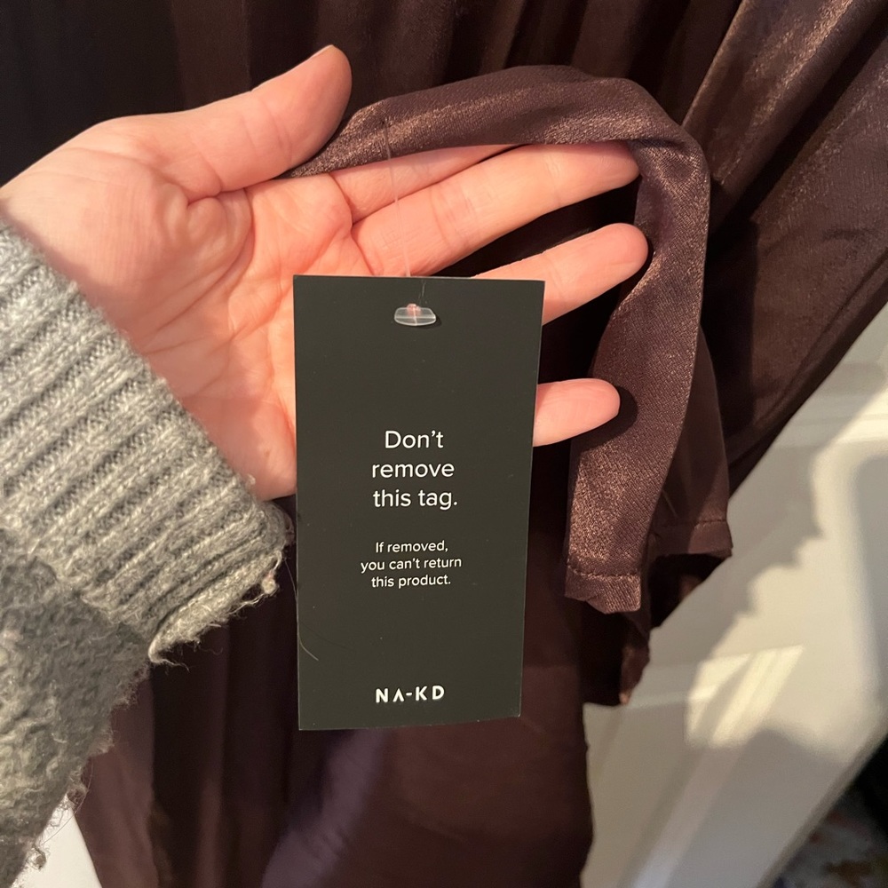 Loose satin Dress-Brown - Picture 6 of 6
